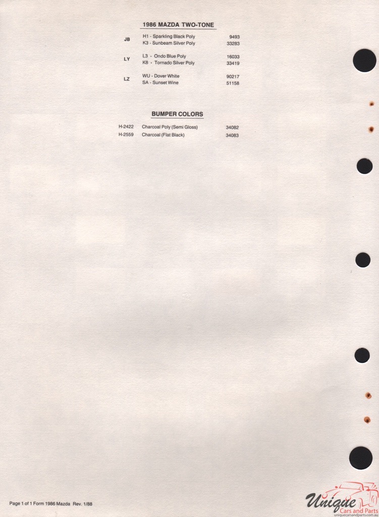 1986 Mazda Paint Charts PPG 2